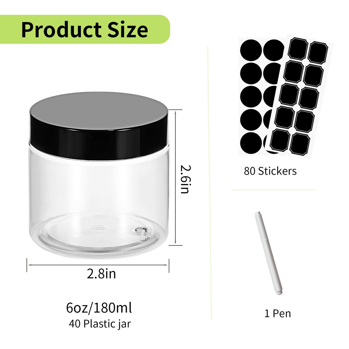 STARSIDE BPA-Free Clear Plastic Storage Jars with Black Lids