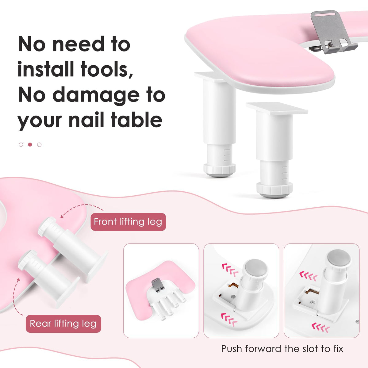 Nail Tech Arm Rest with Phone Holder, Adjustable U-Shaped PU Leather Stand