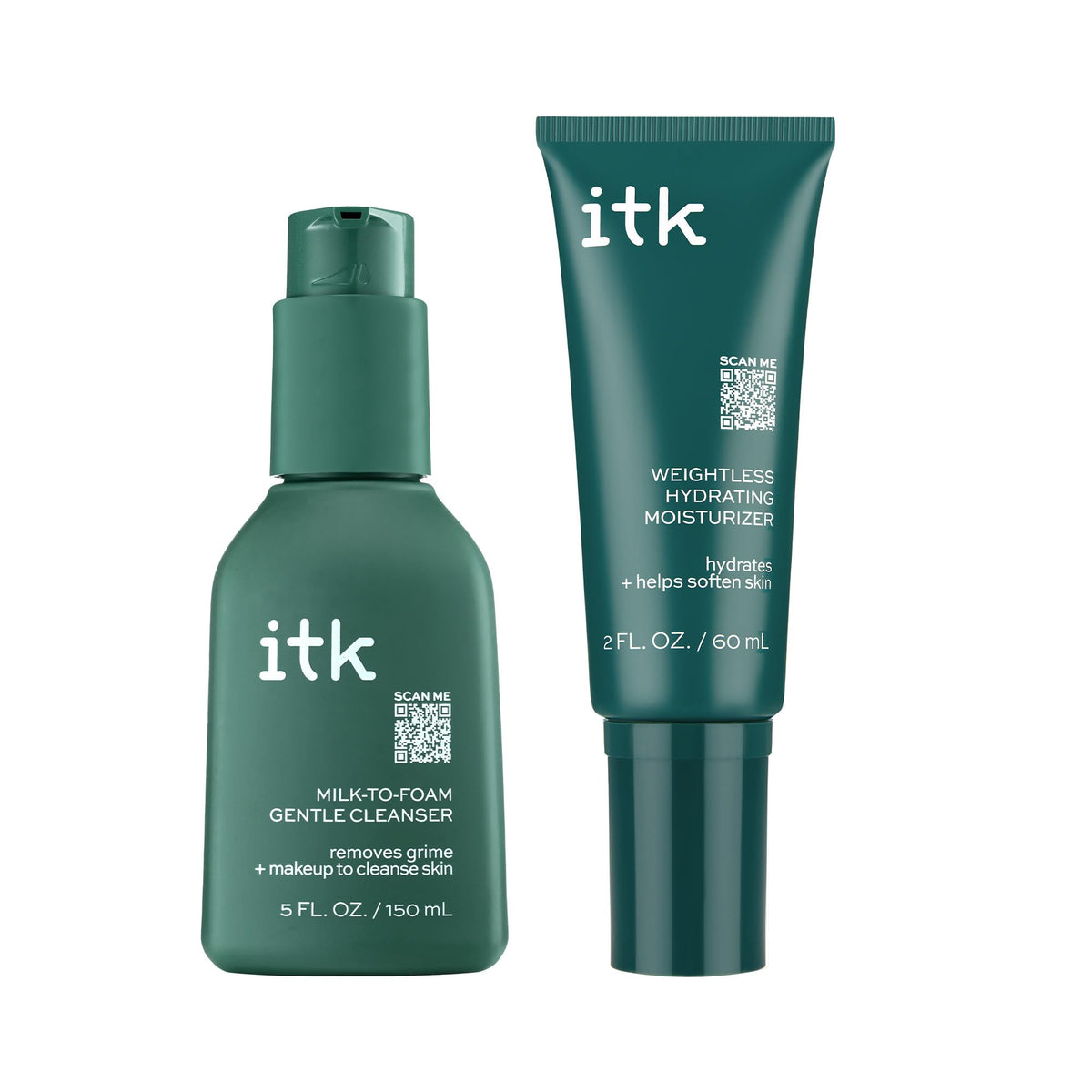 ITK Skincare Cleanser + Moisturizer Set with Milk-to-Foam Face Wash