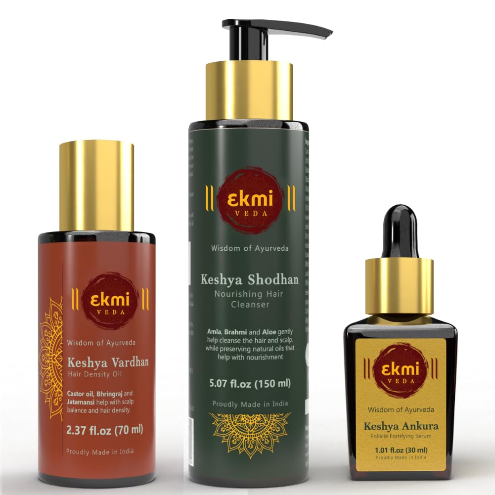Ekmiveda Hair Growth Set with Ayurvedic Herbs, Oil, Shampoo & Serum