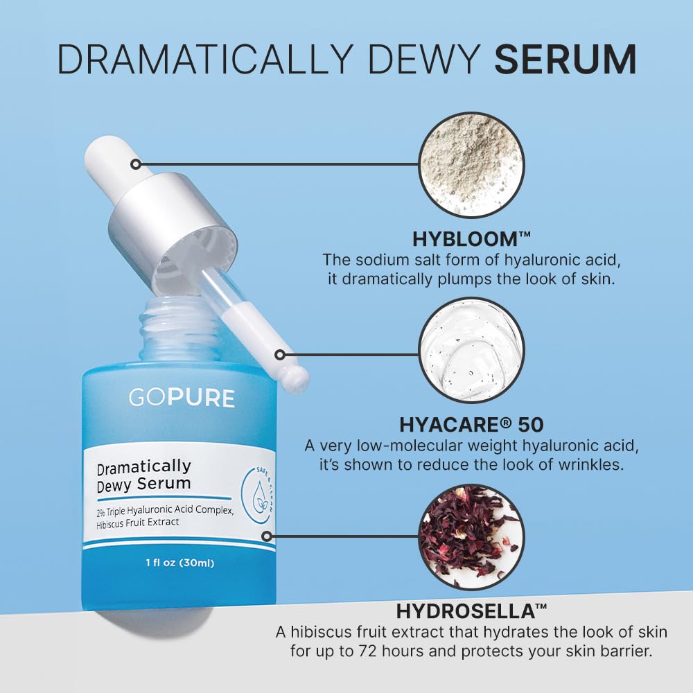 goPure Hyaluronic Acid Dramatically Dewy Face Serum with Aloe Vera and Hibiscus, 1 fl oz
