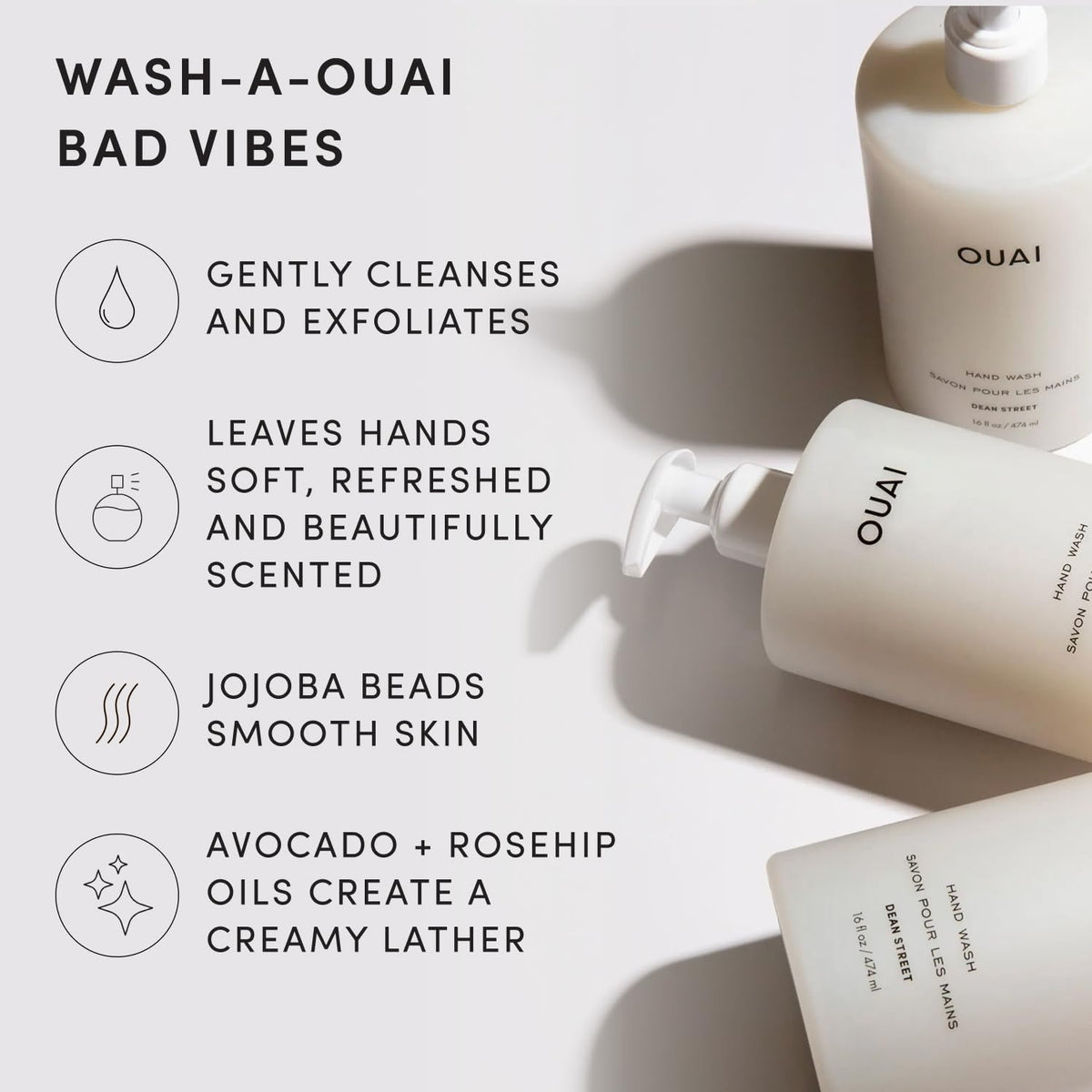 OUAI Dean Street Hand Wash Liquid Hand Soap with Jojoba, Avocado & Rosehip Oil