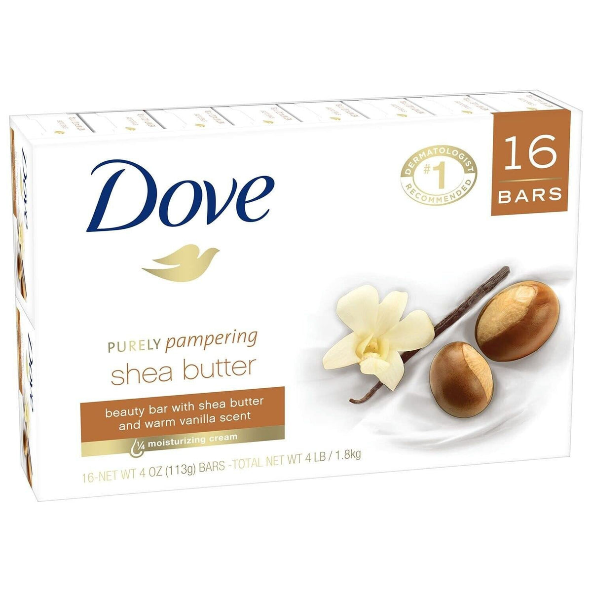 Dove Purely Pampering Shea Butter Beauty Bar Soaps, Warm Vanilla, 16 x 4 oz