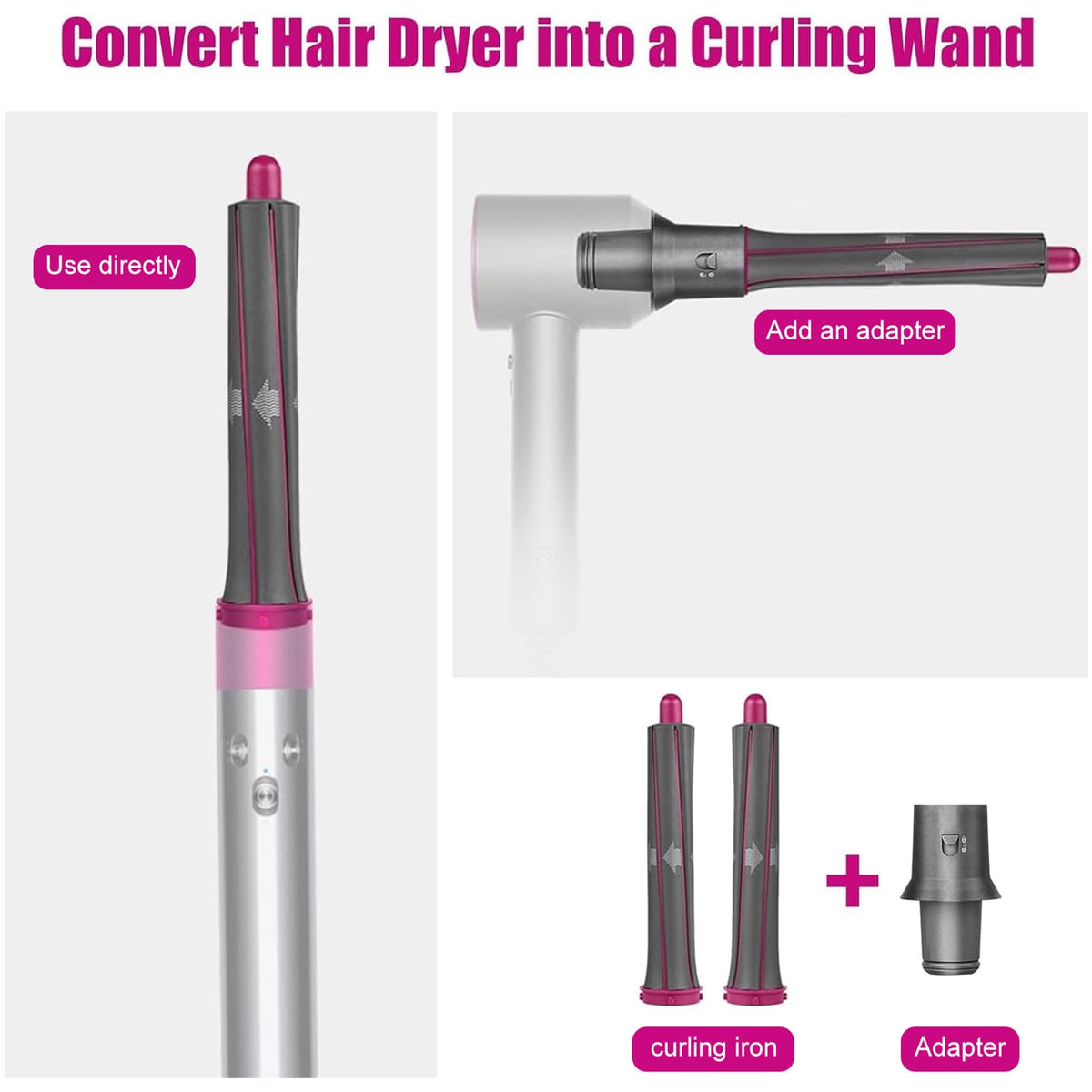 1.2"/30mm Long Curling Barrels with Adapter for Dyson Airwrap HS01 HS05