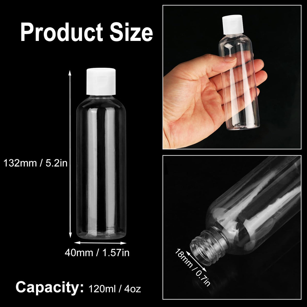 Clear Plastic Squeeze Bottles with Flip-Top Caps, Refillable BPA-Free