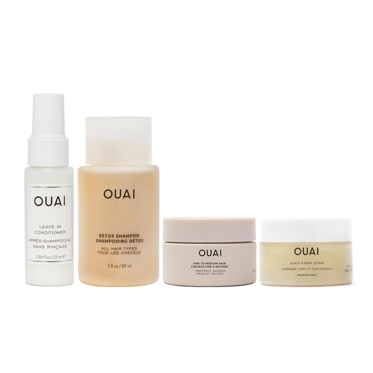 OUAI Travel Kit with Leave-In Conditioner, Detox Shampoo, Hair Mask & Body Scrub