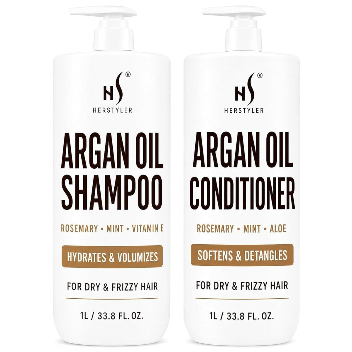 HerStyler Argan Oil Shampoo & Conditioner Set, Rosemary Mint, 33.8 Fl Oz