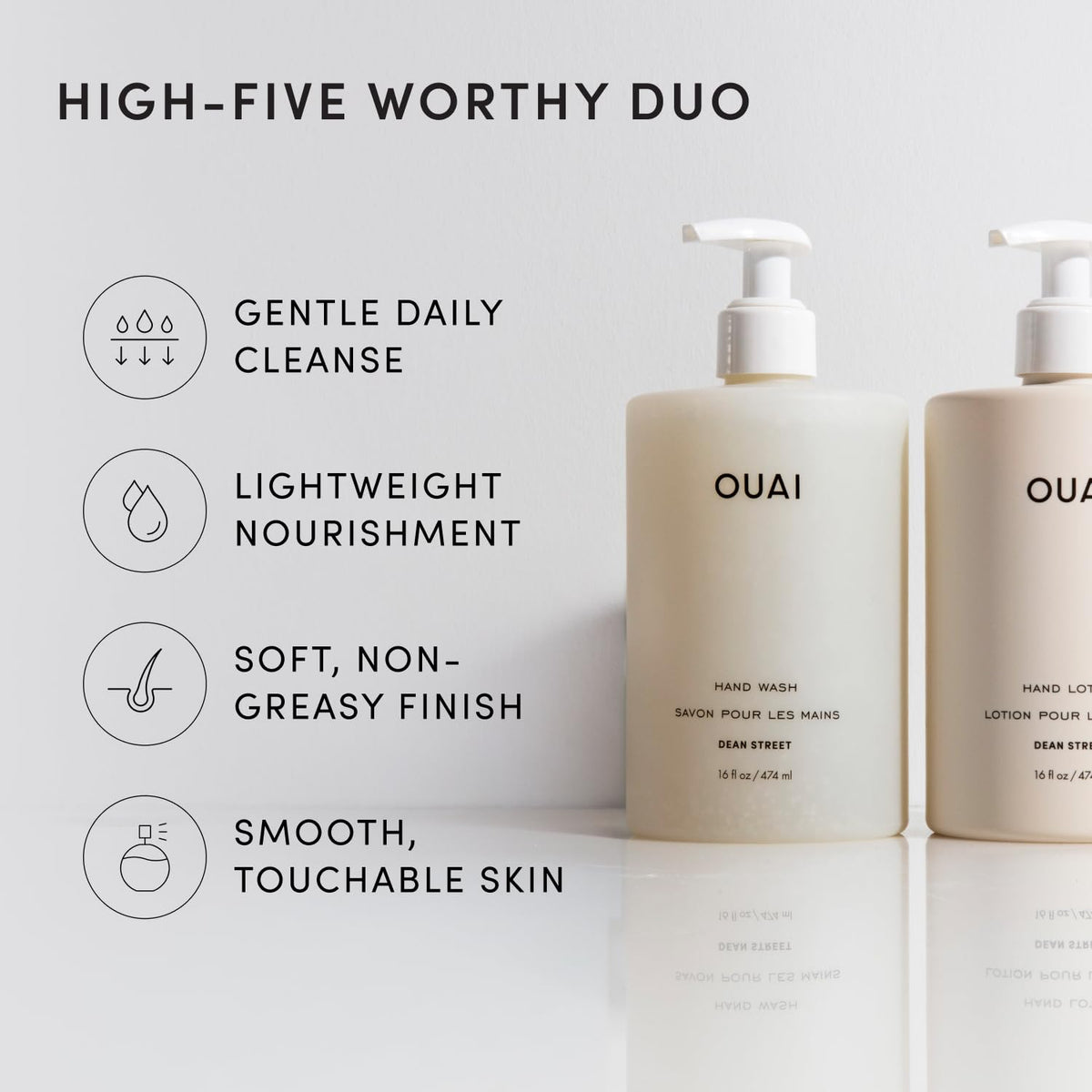 OUAI Hand Wash and Hand Lotion Set, Dean Street Scent, 16 fl oz Each