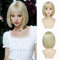 Short Straight Synthetic Bob Wig with Bangs, Heat Resistant and Glueless