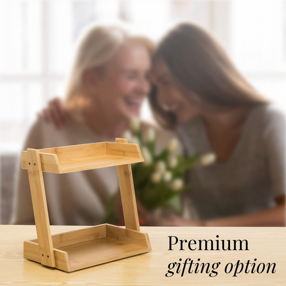 GOBAM Bamboo 2-Tier Makeup and Countertop Organizer, Natural