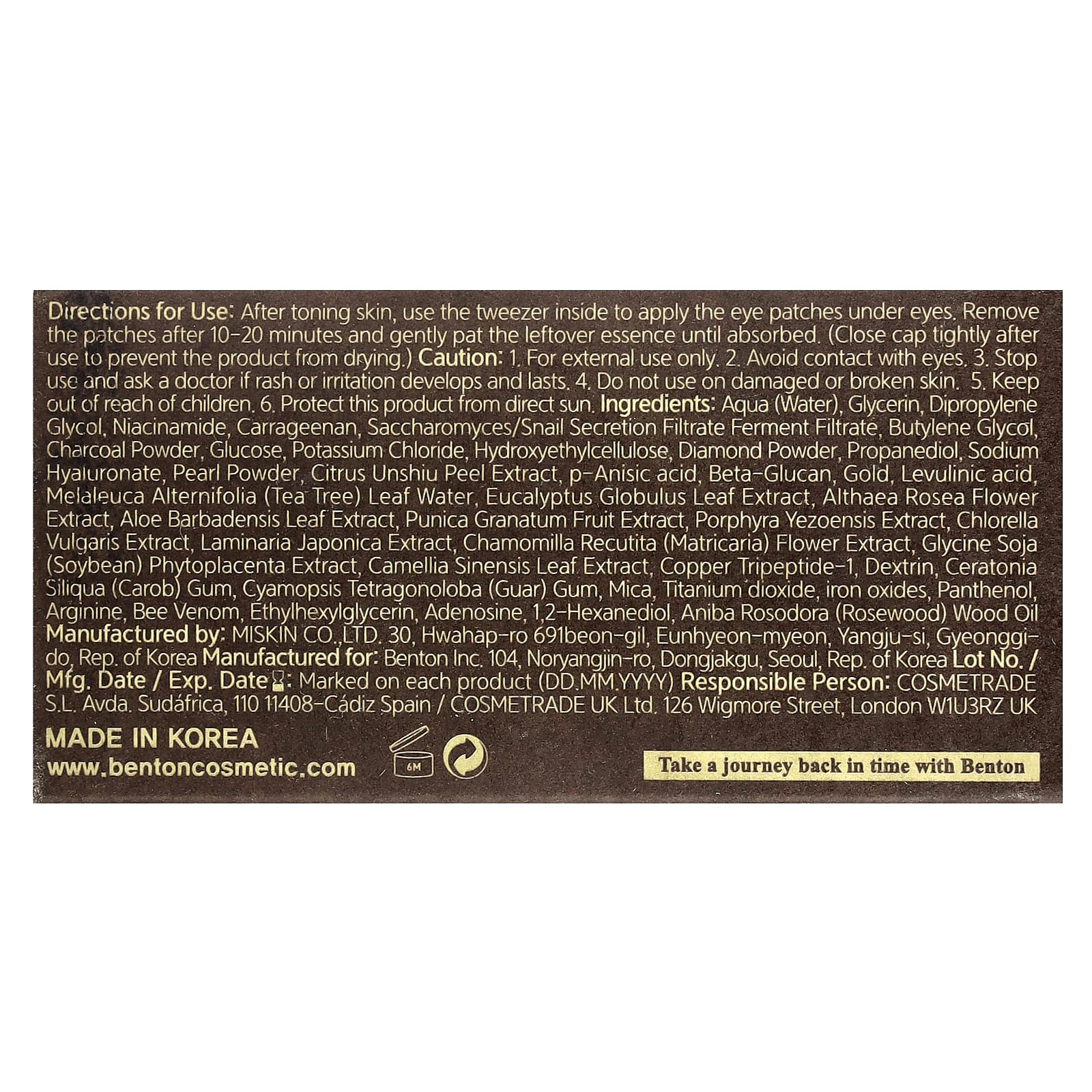 Benton, Snail Bee Ultimate Hydrogel Eye Patch, 60 Pieces