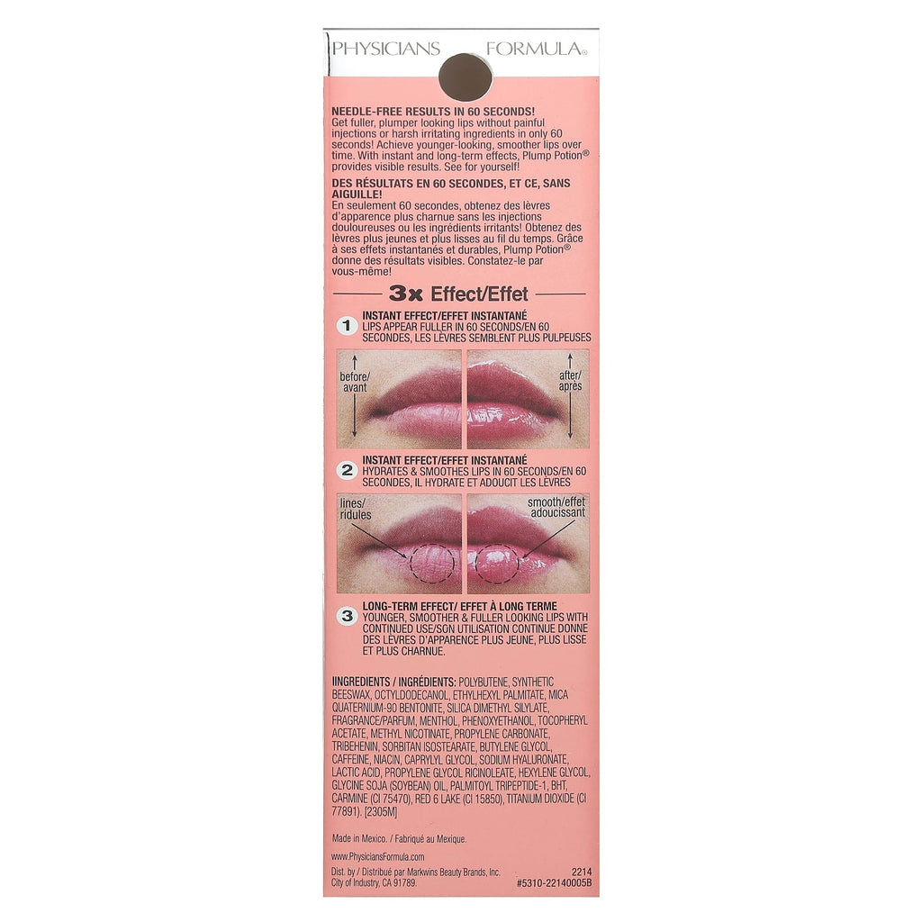 Physicians Formula, Plump Potion®, Needle-Free Lip Plumping Cocktail, 2214 Pink Crystal Potion, 0.1 oz (3 g)