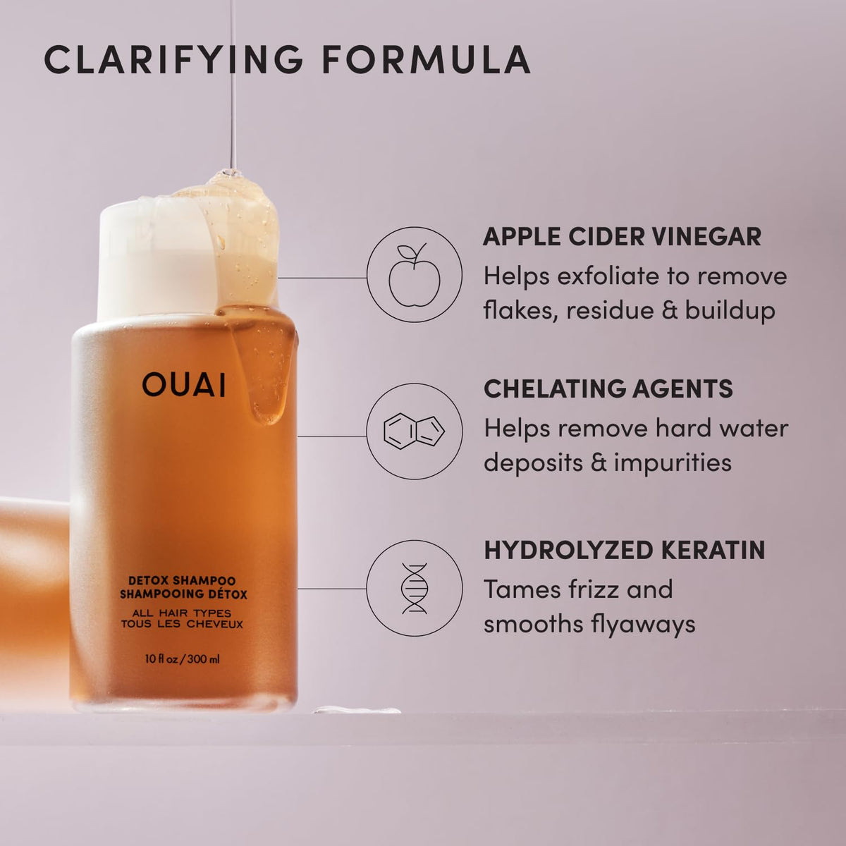 OUAI Detox Shampoo - Clarifying Shampoo for Buildup, Dirt, Oil & Hard Water