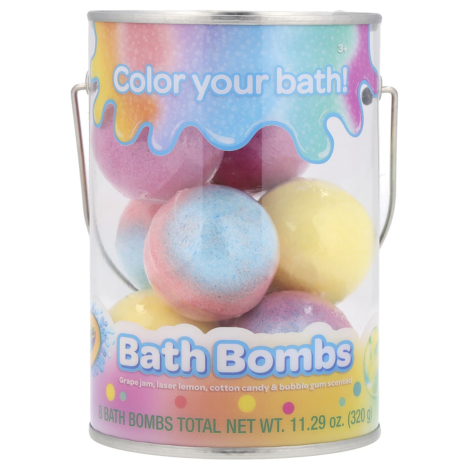 Crayola, Bath Bombs, 3+, Grape Jam, Laser Lemon, Cotton Candy & Bubble Gum Scented, 8 Bath Bombs, 11.29 oz (320 g)