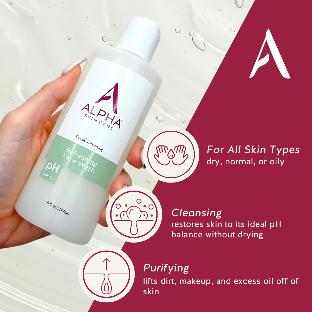 Alpha Skin Care Refreshing Face Wash with Citric AHA, Soap-Free Formula, 6 Fl Oz