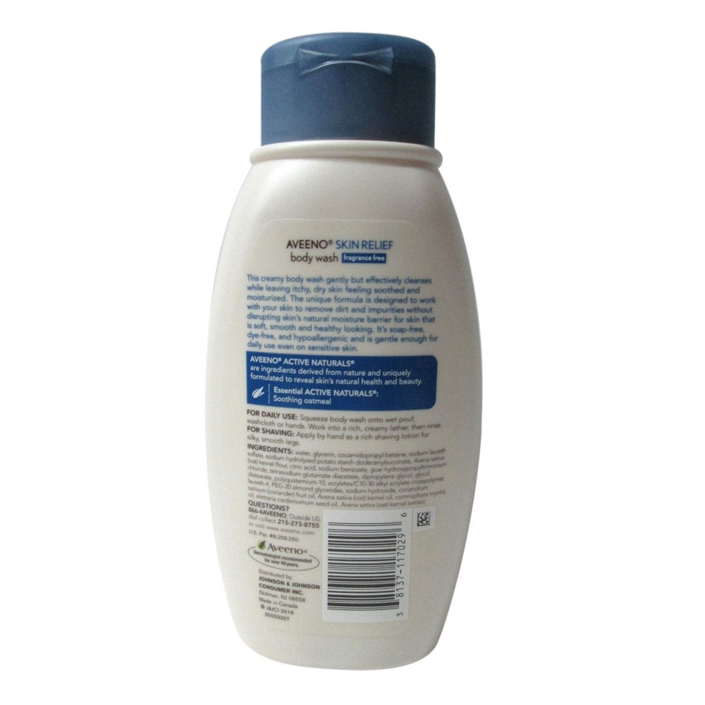 Aveeno Skin Relief Body Wash, Fragrance Free, 12 fl oz, Pack of 3