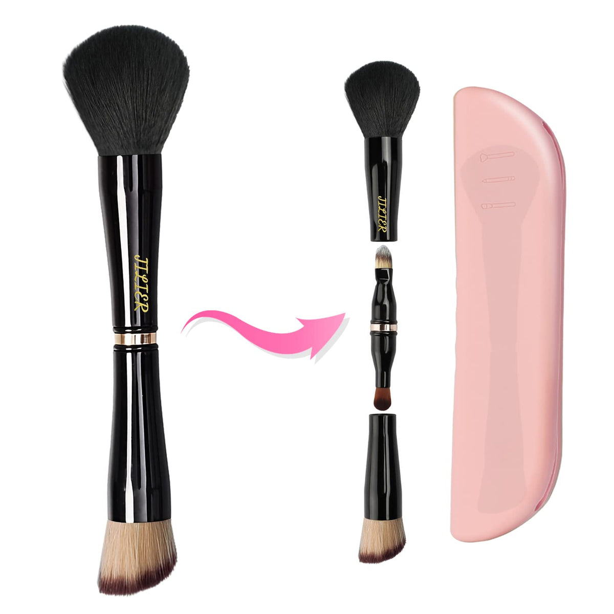 JILIER 4-in-1 Double-Sided Makeup Brush Set with Travel Holder