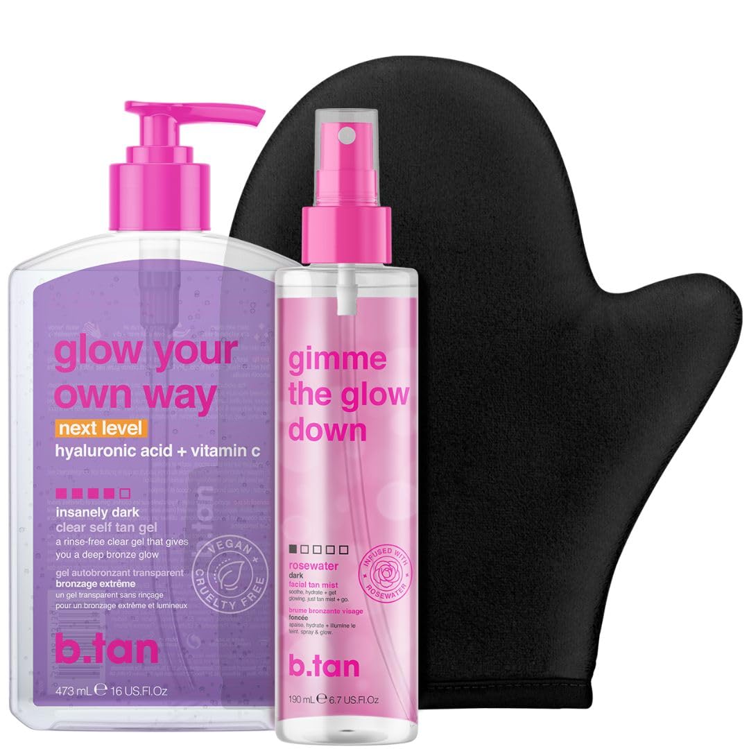 b.tan Self-Tanning Gel & Facial Spray Kit with Body Mitt