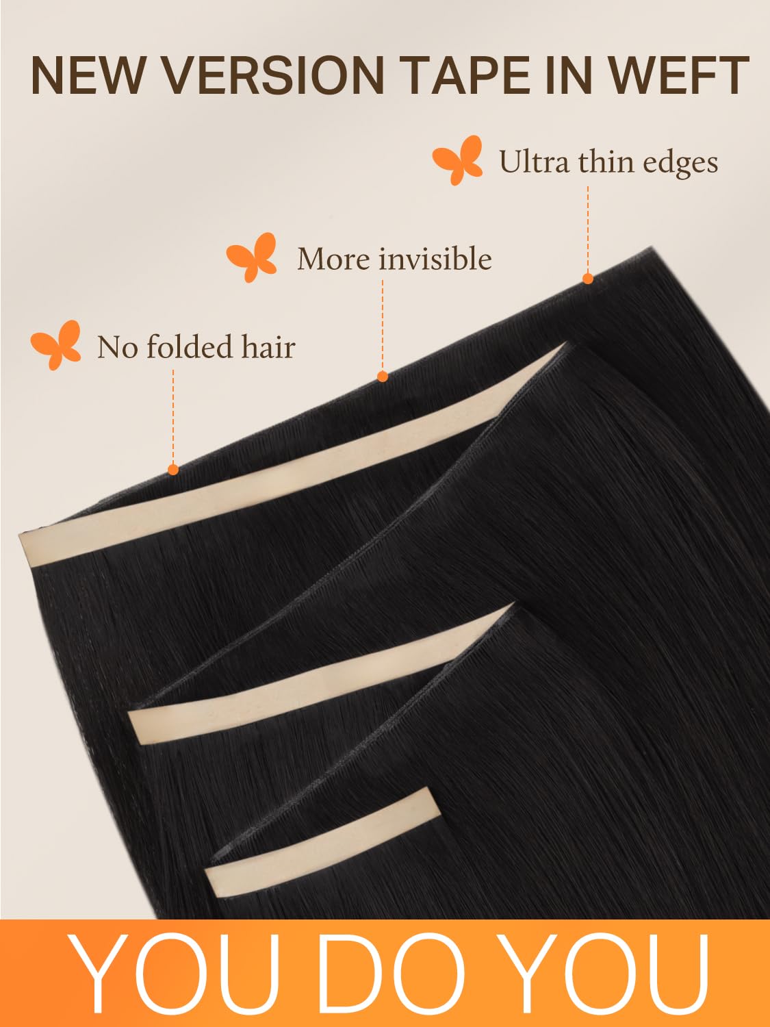 DOORES Remy Human Hair Invisible Tape-In Weft Extensions