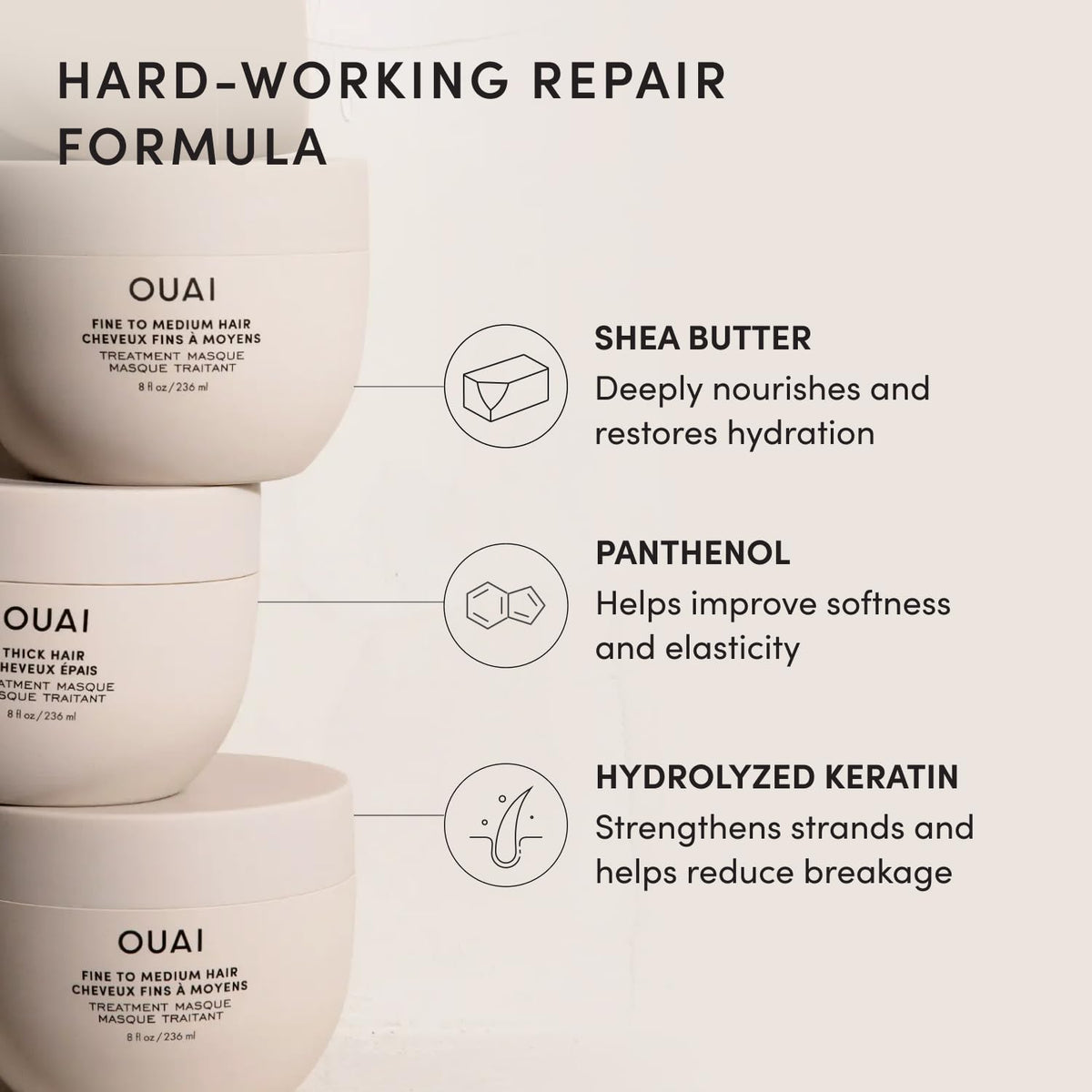 OUAI Fine to Medium Hair Treatment Masque for Repair, Hydration and Shine