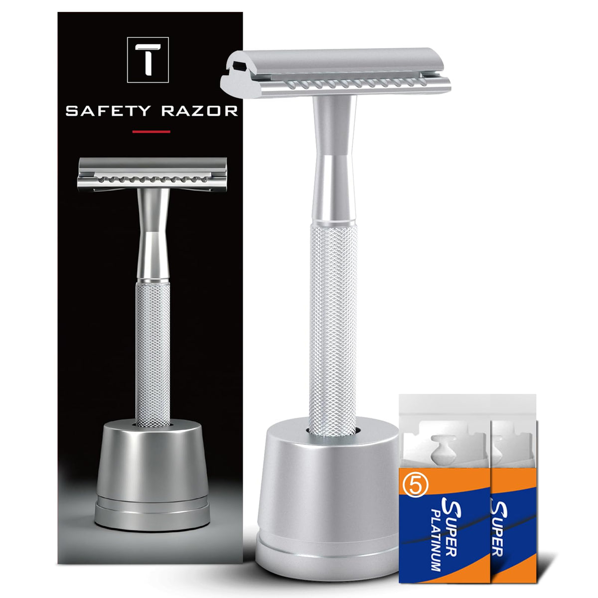 Reusable Double Edge Safety Razor Set, Stainless Steel Grooming Tool