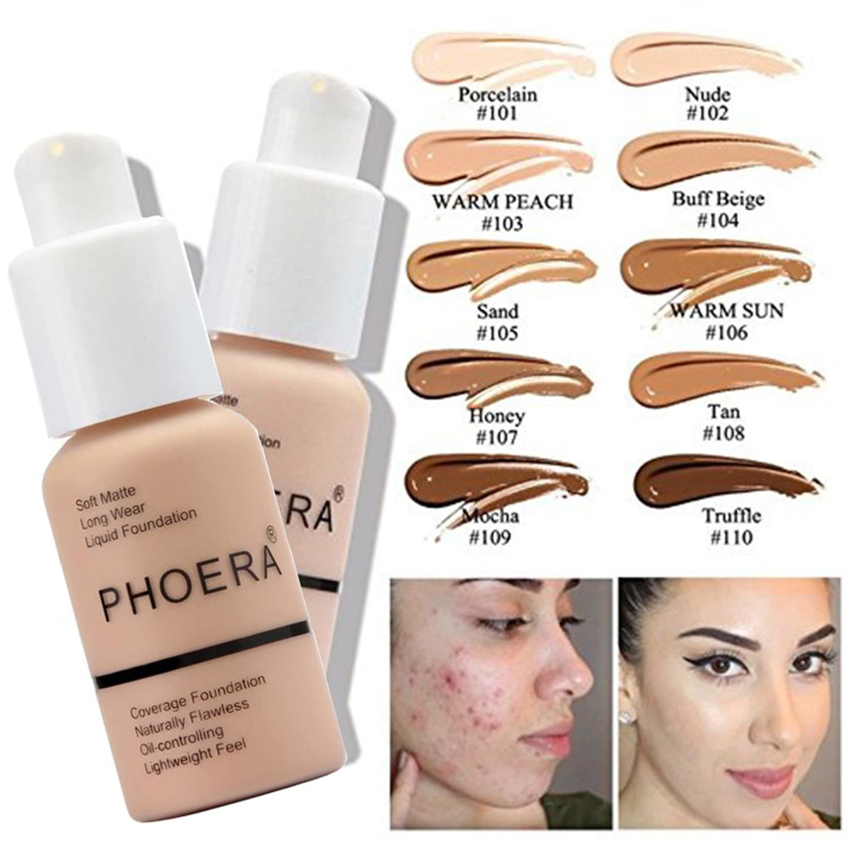 PHOERA Foundation Makeup, Buildable Coverage, 1 Ounce