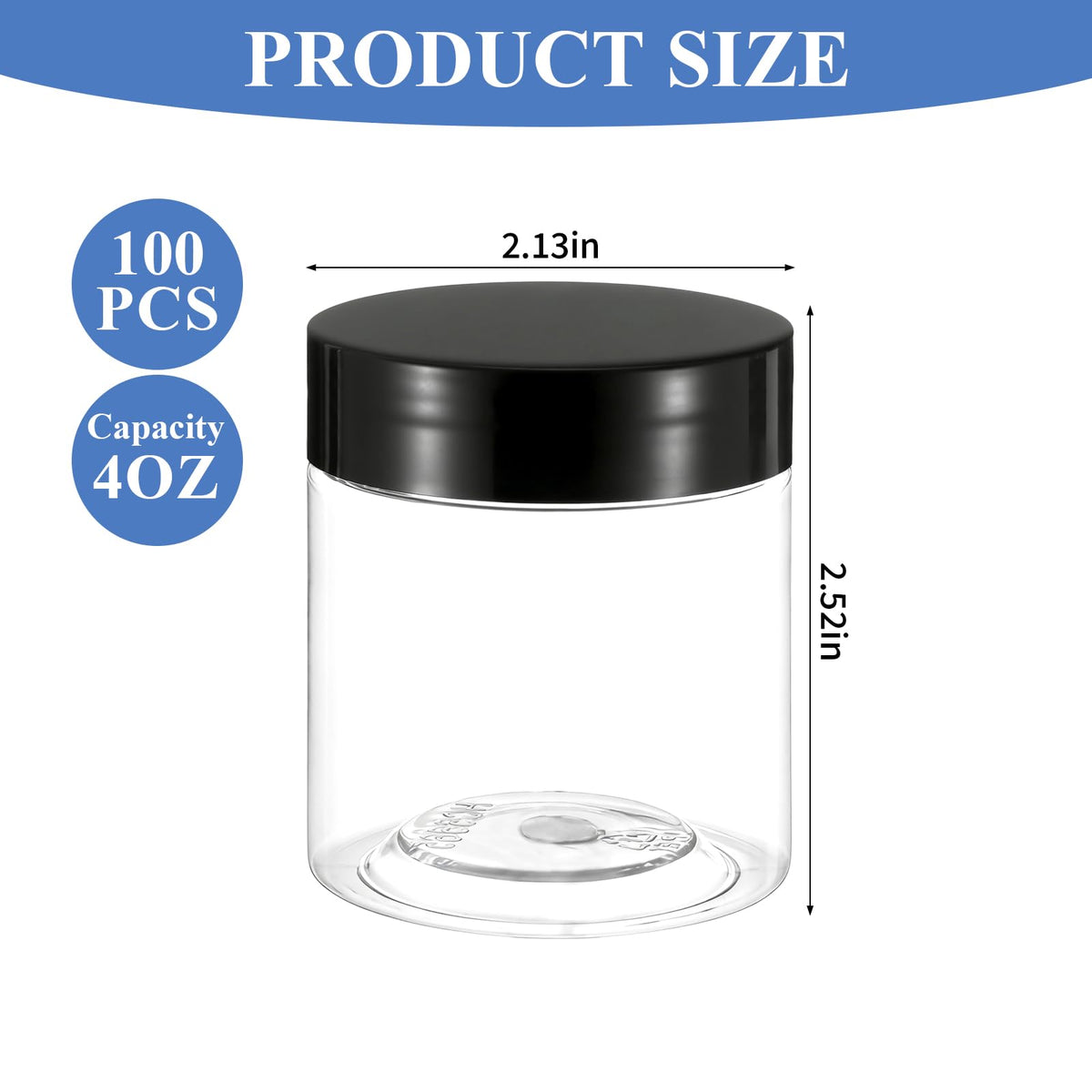 100 Pack 4 Oz Clear PET Cosmetic Jars with Black Lids