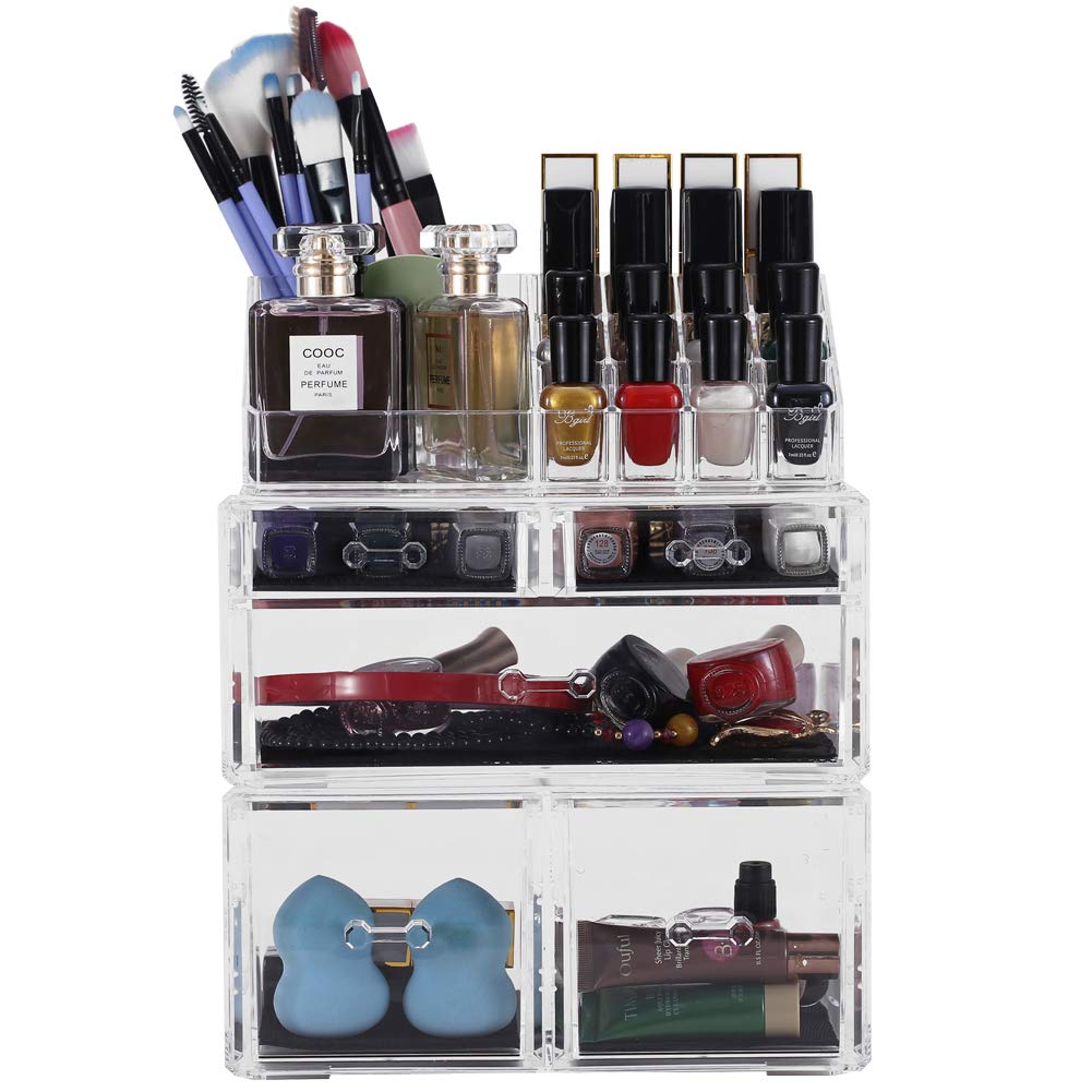 Sooyee Acrylic Makeup Organizer, 5-Drawer 3-Piece Storage Set