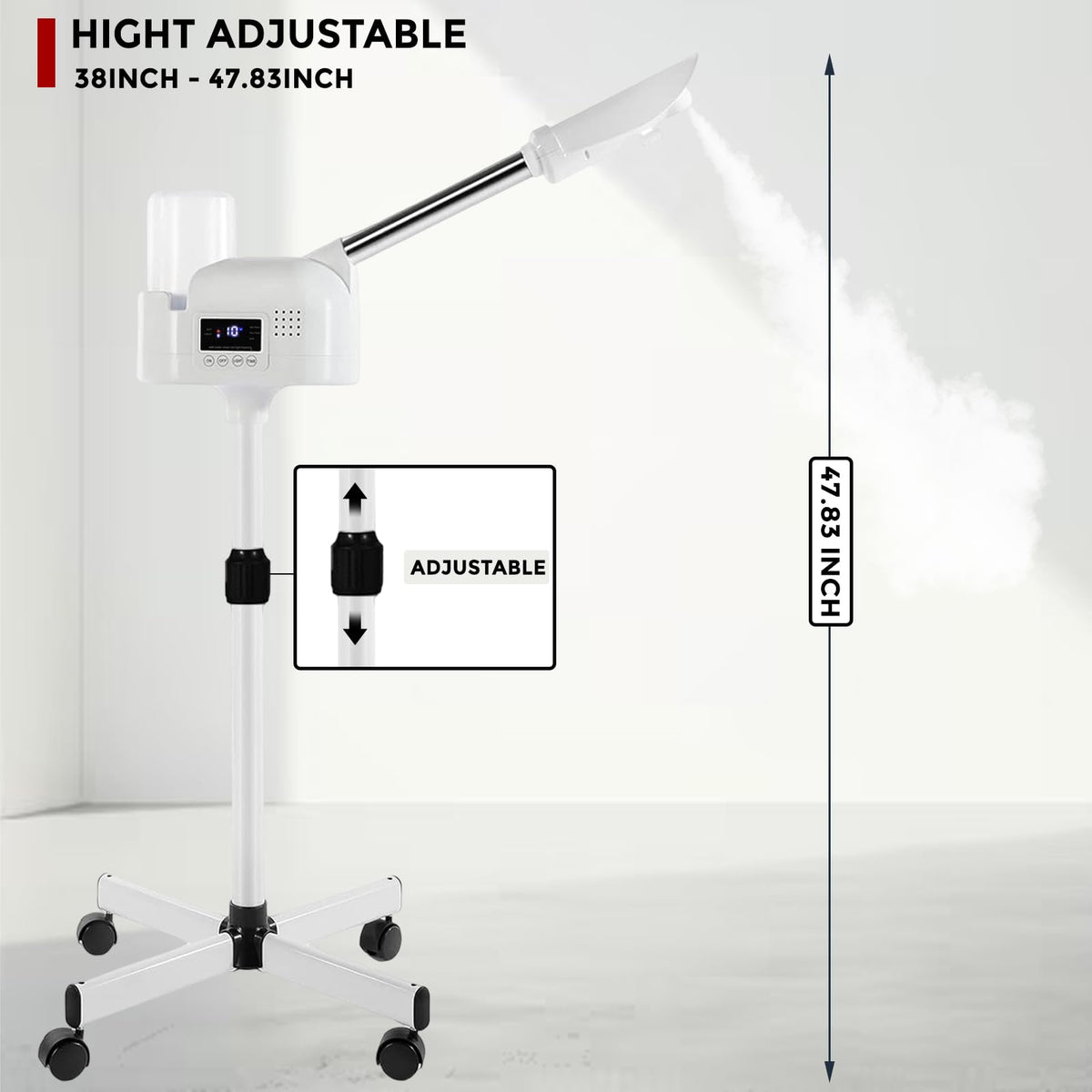 Professional Facial Steamer on Wheels with Touch Screen, Timer and Adjustable Height