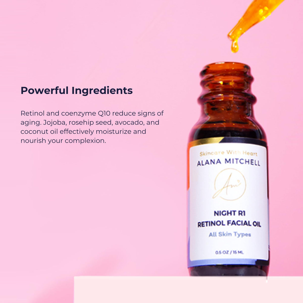 Alana Mitchell Retinol Serum for Face, Natural Brightening Facial Oil, 15 ml