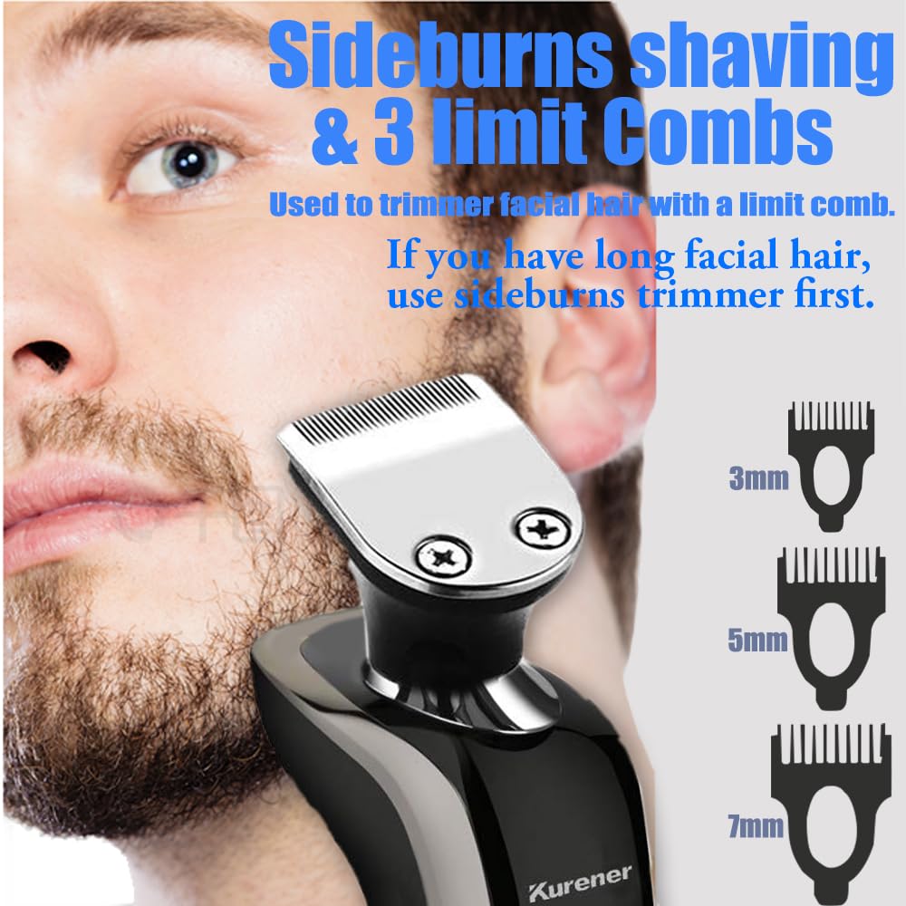 Kurener Rechargeable Waterproof Electric Shaver with 4-in-1 Trimmers