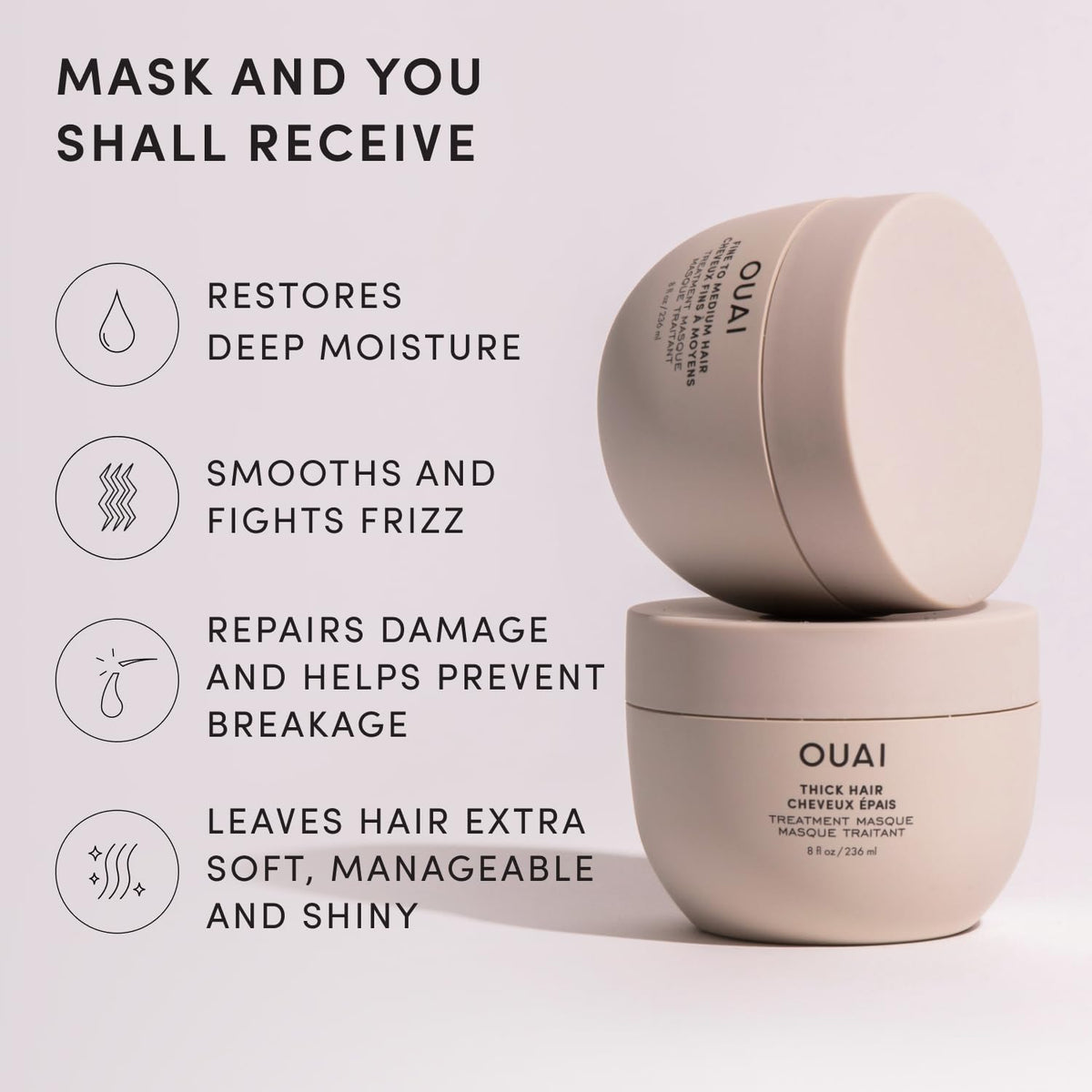 OUAI Thick Hair Mask Deep Conditioning Hair Treatment 8 fl oz