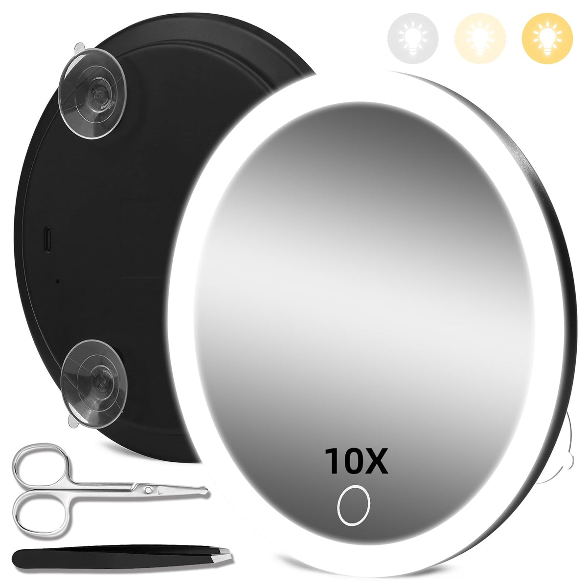 30X Magnifying Mirror with Lights, Rechargeable 6-Inch Travel Mirror