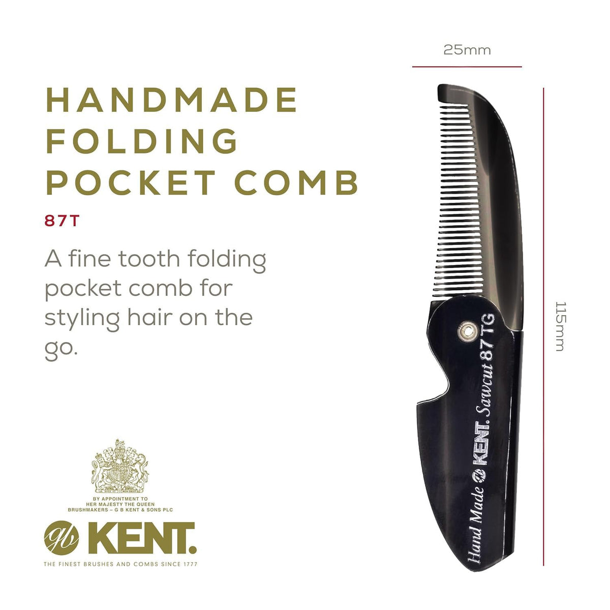 Kent Handmade Fine-Tooth Folding Pocket Comb for Hair and Facial Hair
