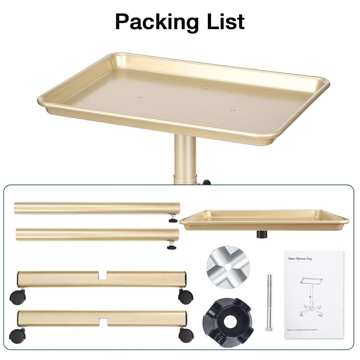 Salon Adjustable Rolling Service Tray Cart with Wheels