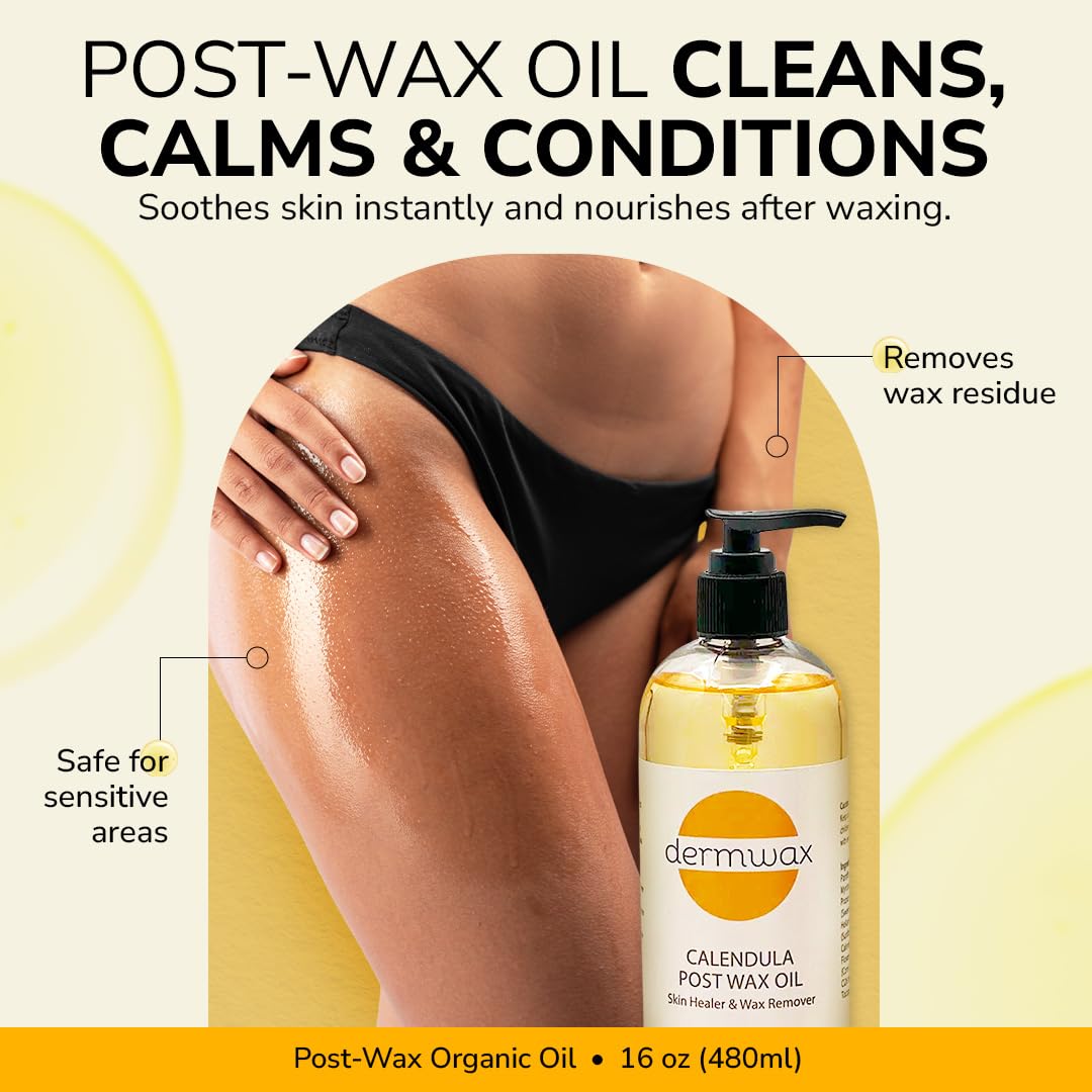 Dermwax Pre & Post Wax Care Kit with Cleanser and Calendula Oil