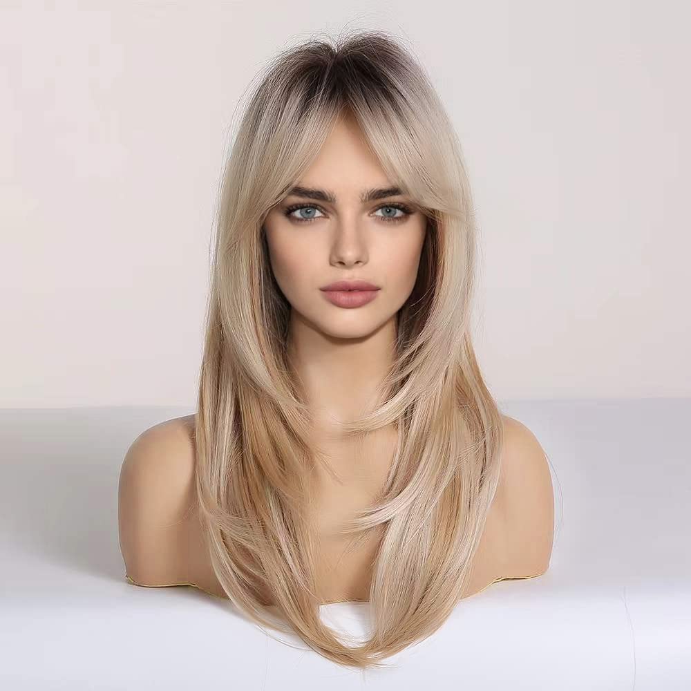 HAIRCUBE Long Curly Heat-Resistant Synthetic Wig with Bangs
