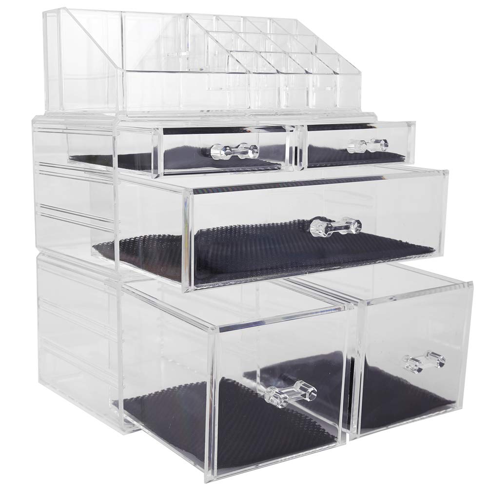 Sooyee Acrylic Makeup Organizer, 5-Drawer 3-Piece Storage Set