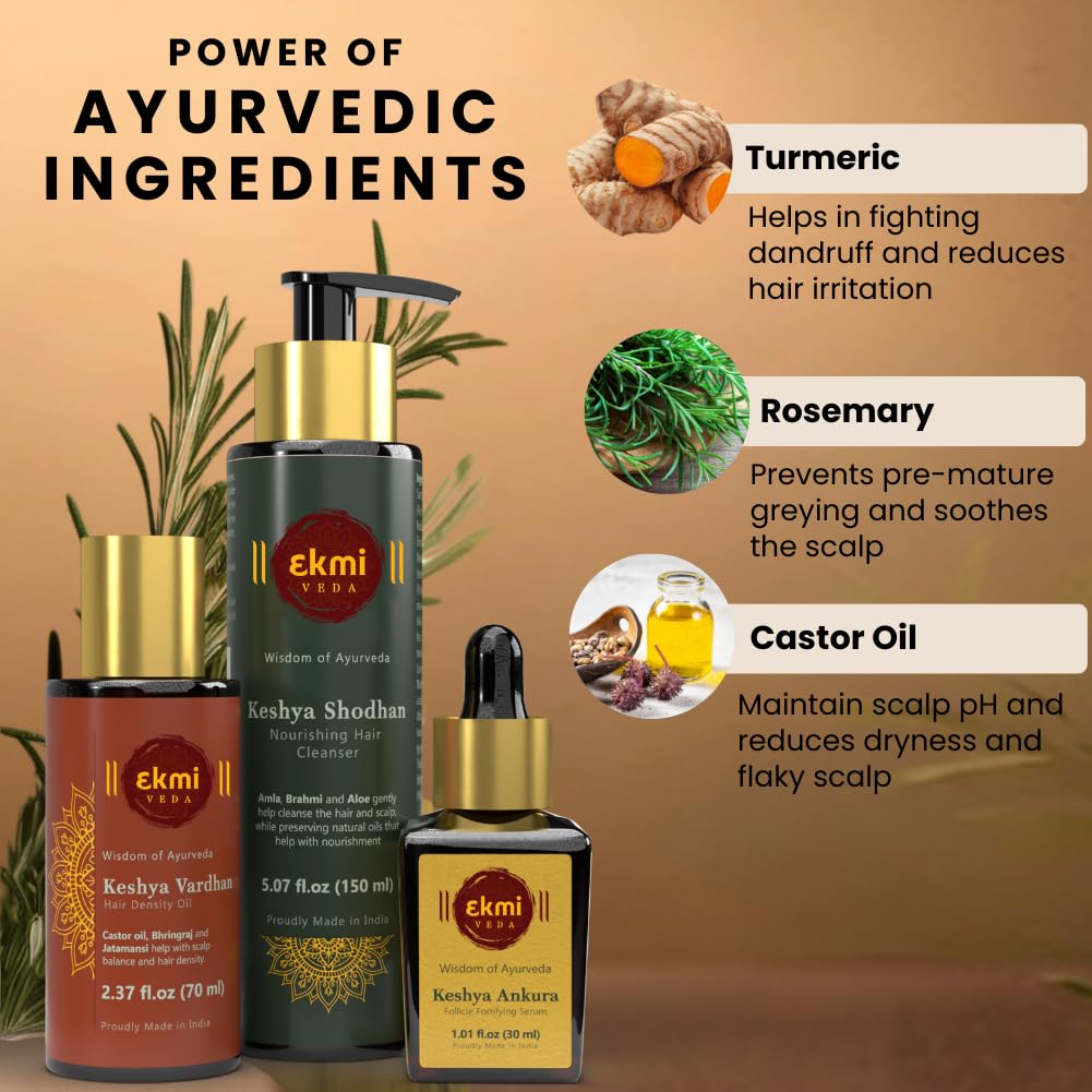 Ekmiveda Hair Growth Set with Ayurvedic Herbs, Oil, Shampoo & Serum