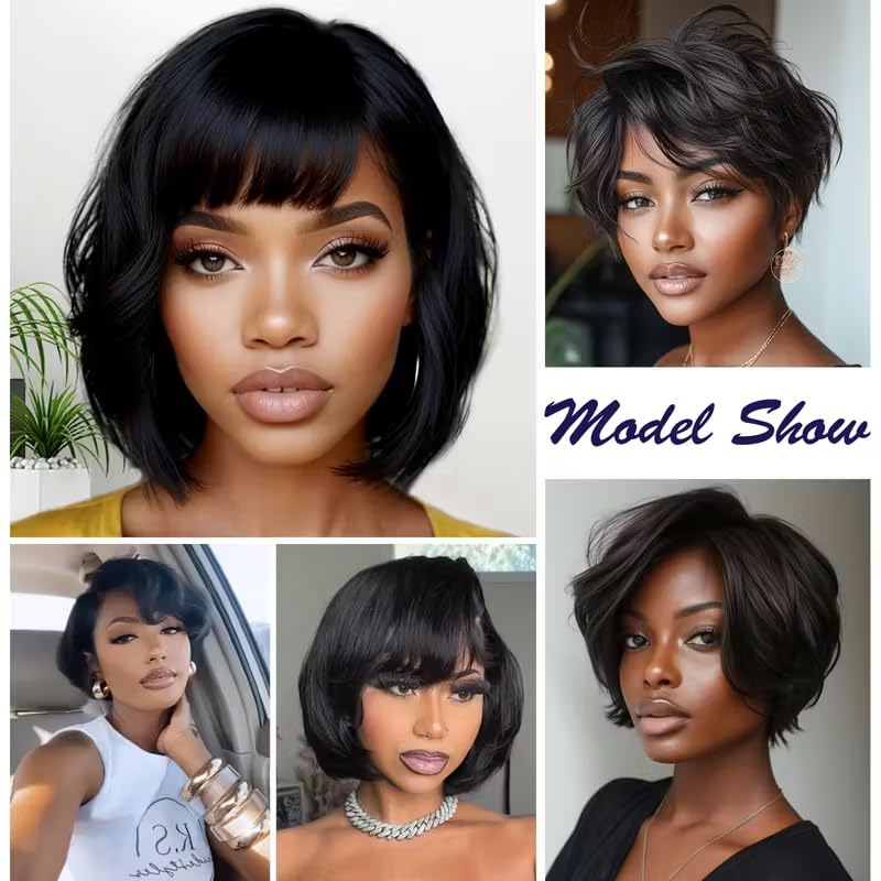 100% Human Hair Short Wig with Adjustable Straps