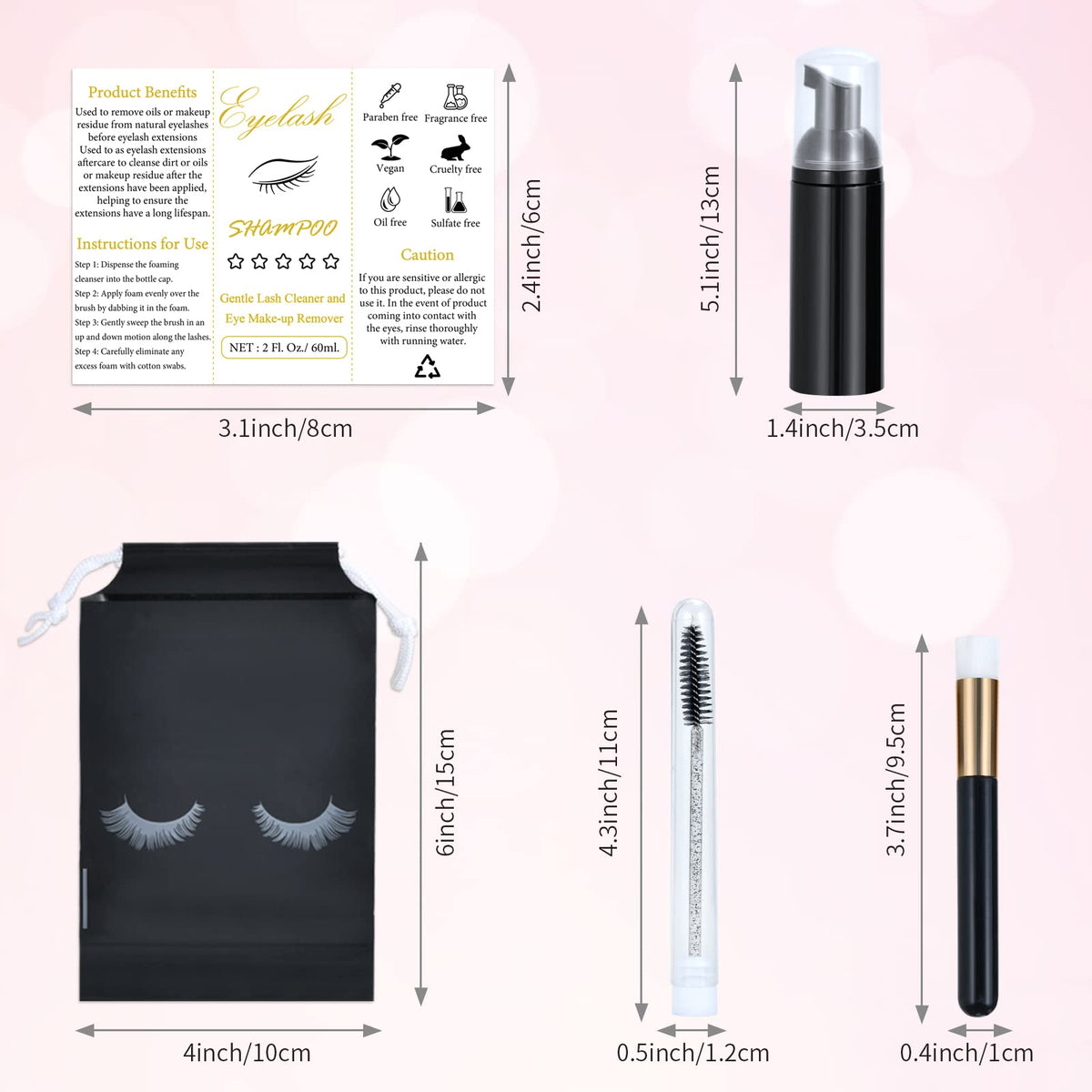 100-Piece Eyelash Extension Aftercare Kit with Shampoo Bottles and Brushes