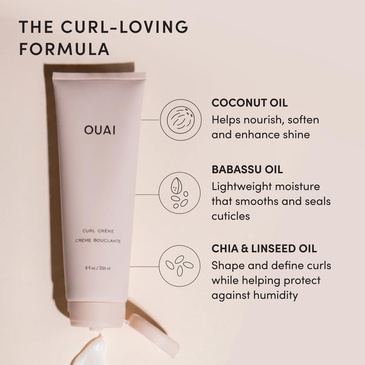 OUAI Curl Cream with Chia, Linseed, Coconut and Babassu Oils