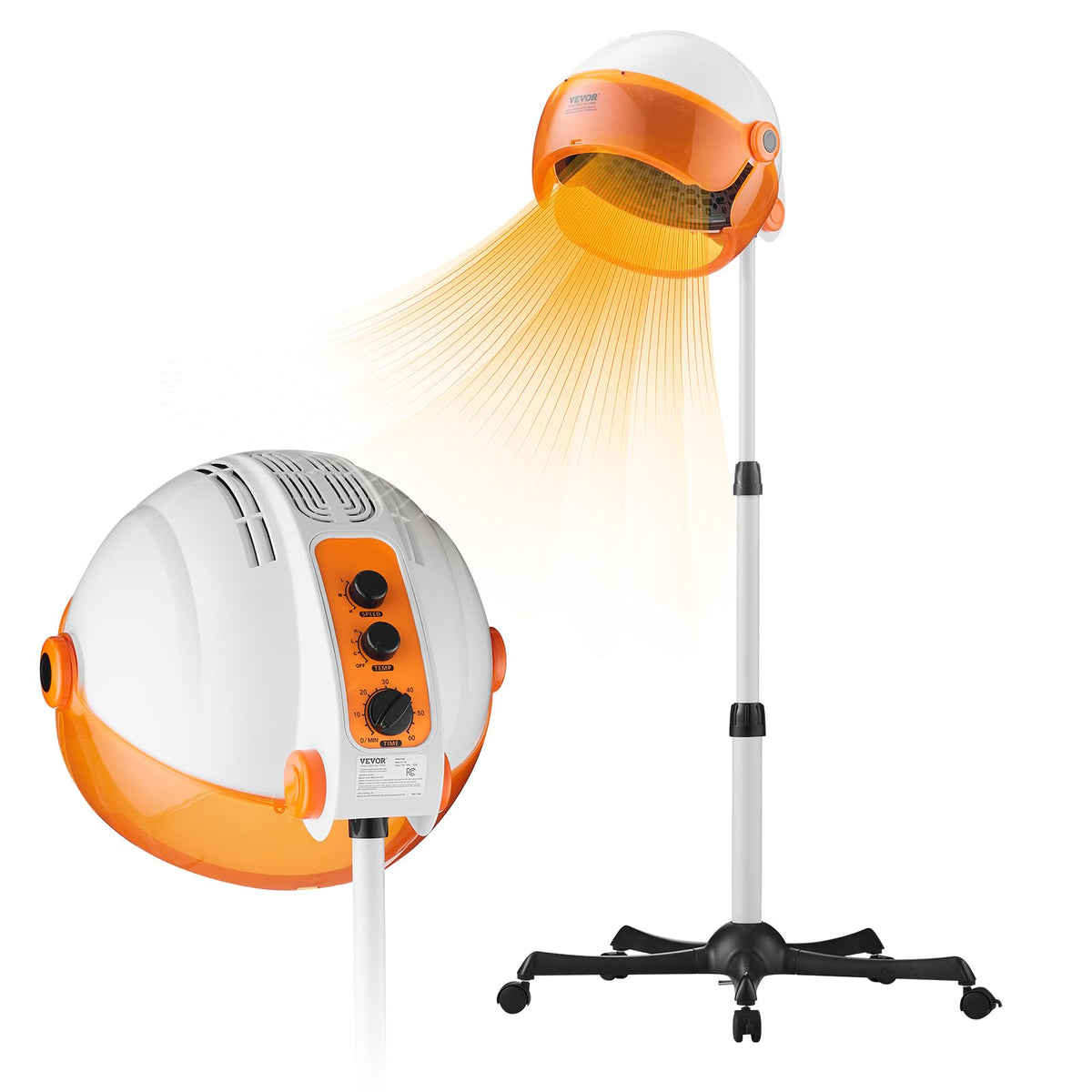 VEVOR 1875W Hooded Hair Dryer with Variable Speed, Timer & Wheels