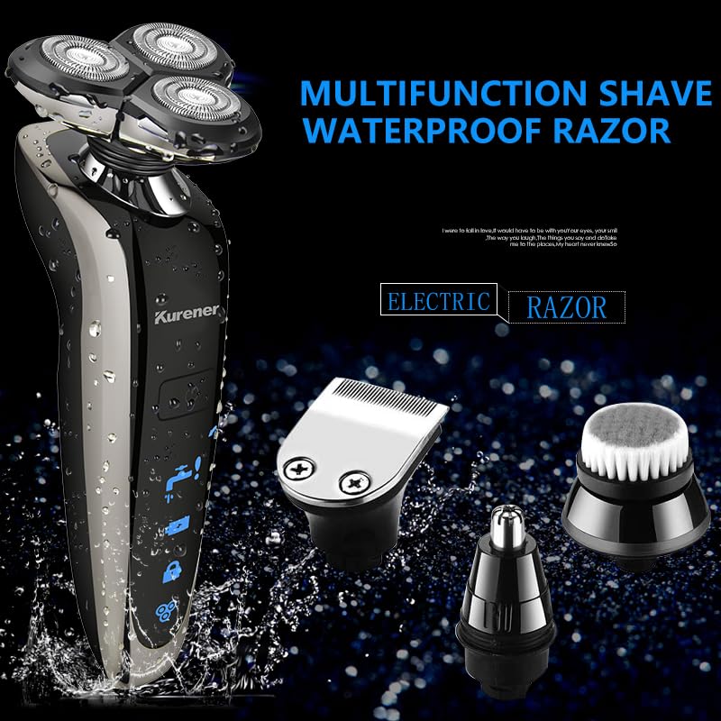 Kurener Rechargeable Waterproof Electric Shaver with 4-in-1 Trimmers
