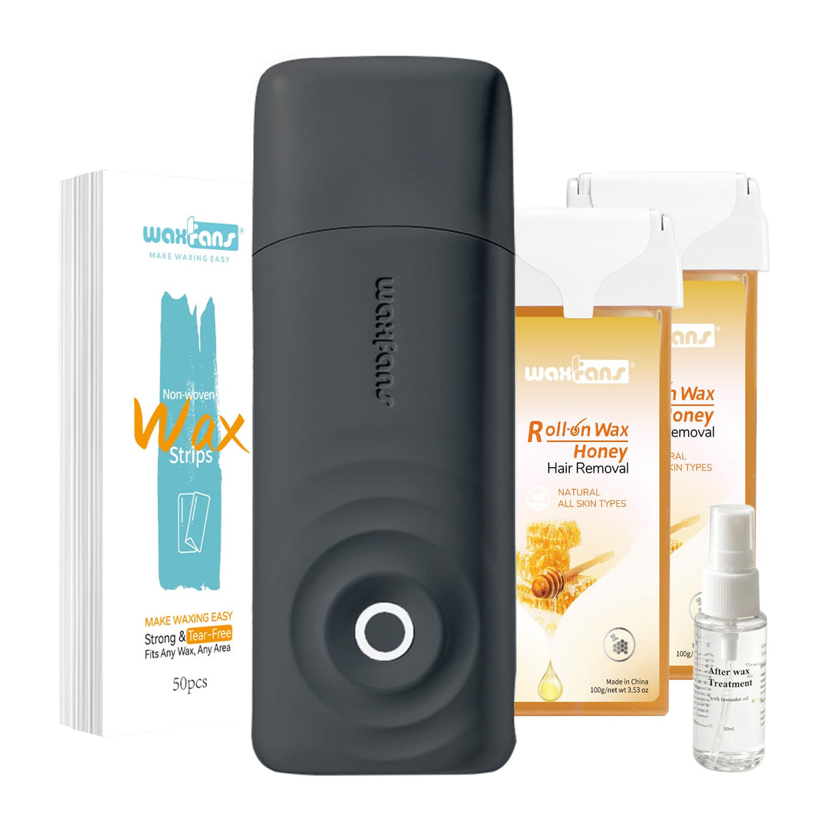 Jet Black Roll-On Waxing Kit for Hair Removal with Wax Cartridges and Strips