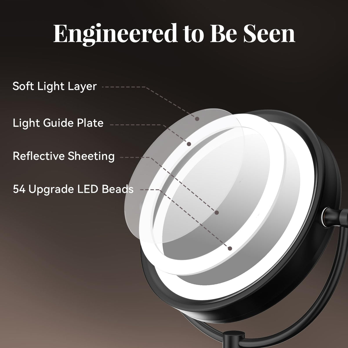 GURUN 8.5-Inch LED Tabletop Makeup Mirror, Dimmable Double-Sided