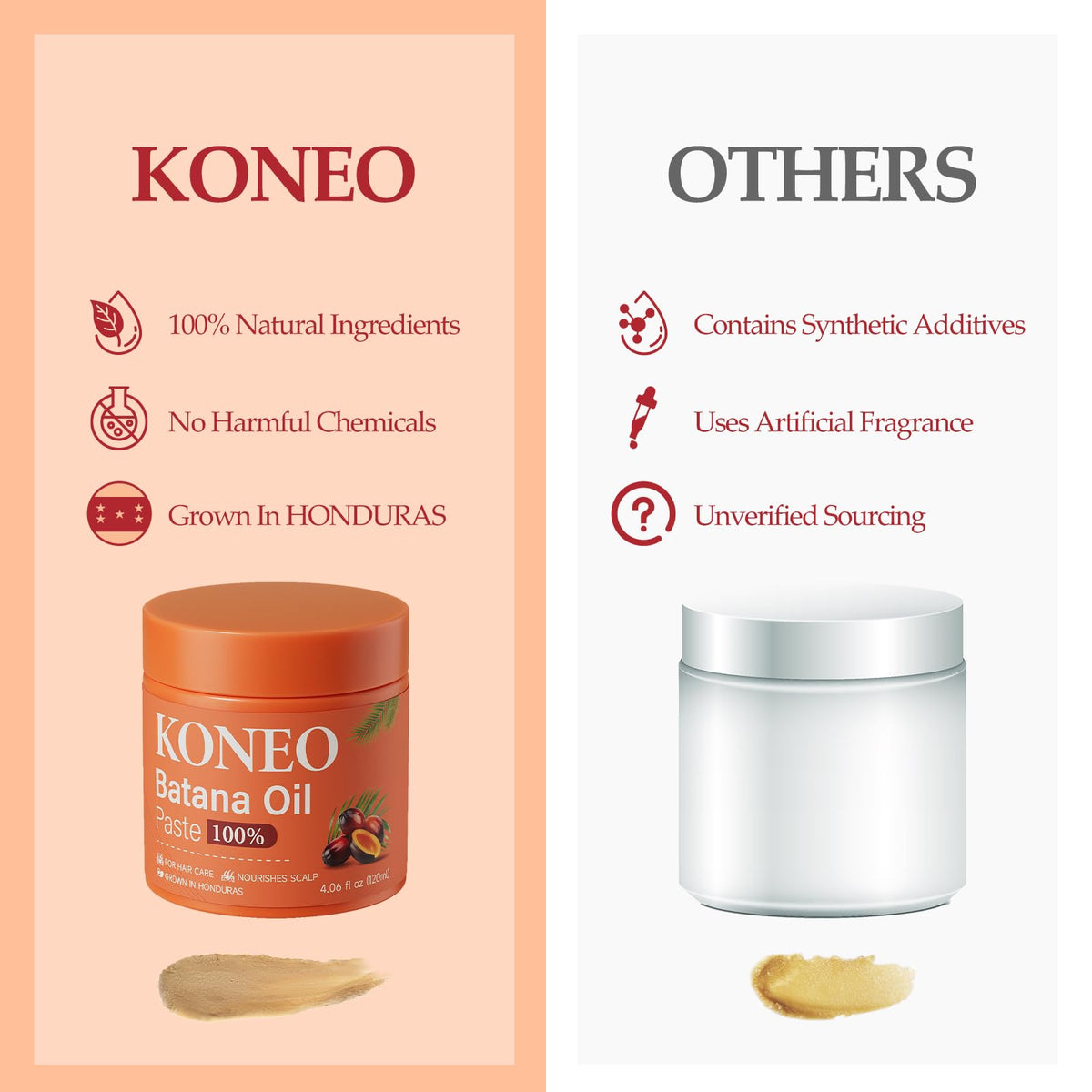 KONEO Pure Batana Oil Hair Cream, Raw Paste, 4.06 fl oz