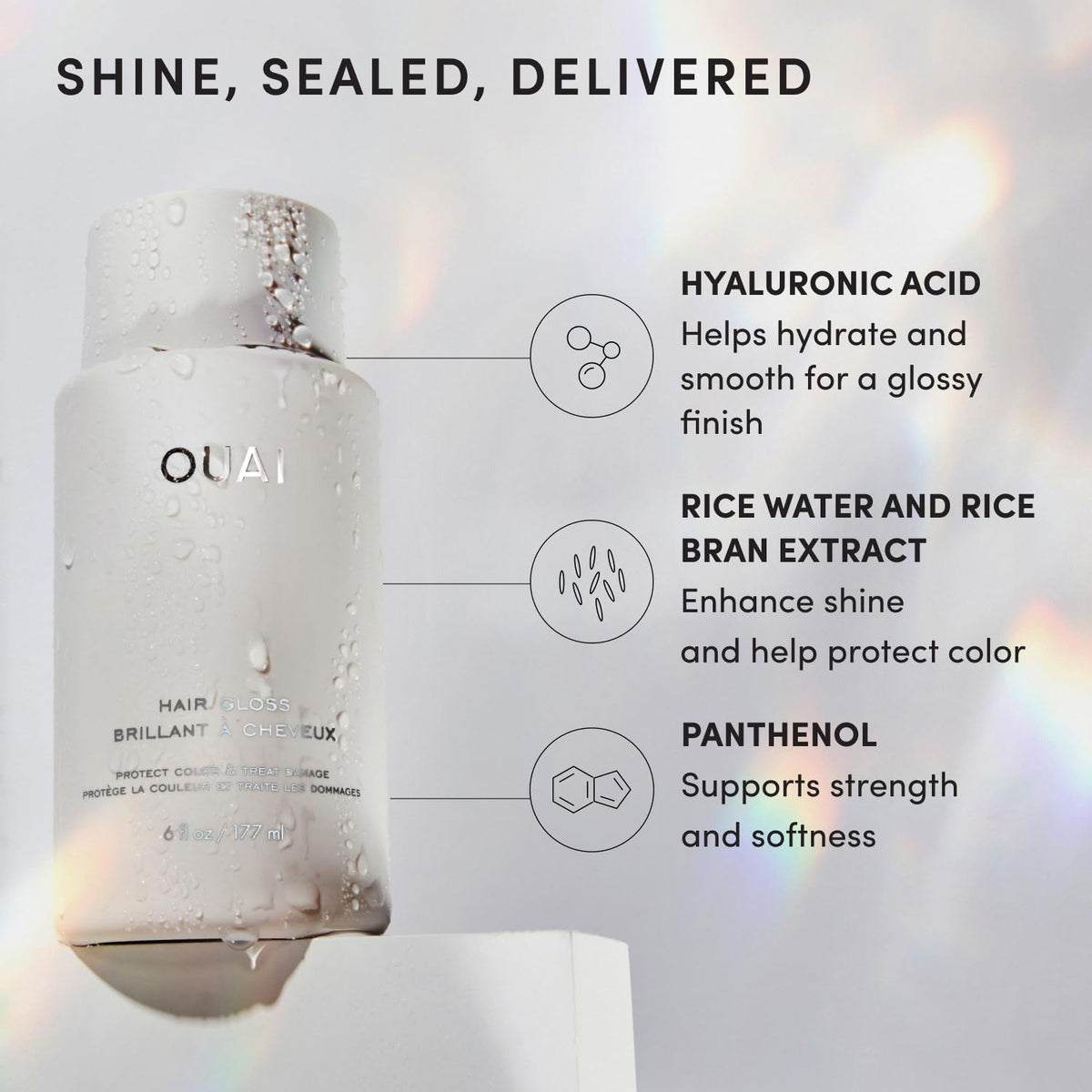 OUAI Hair Gloss In-Shower Shine Treatment, Frizz Control & Heat Protection, 6 Oz