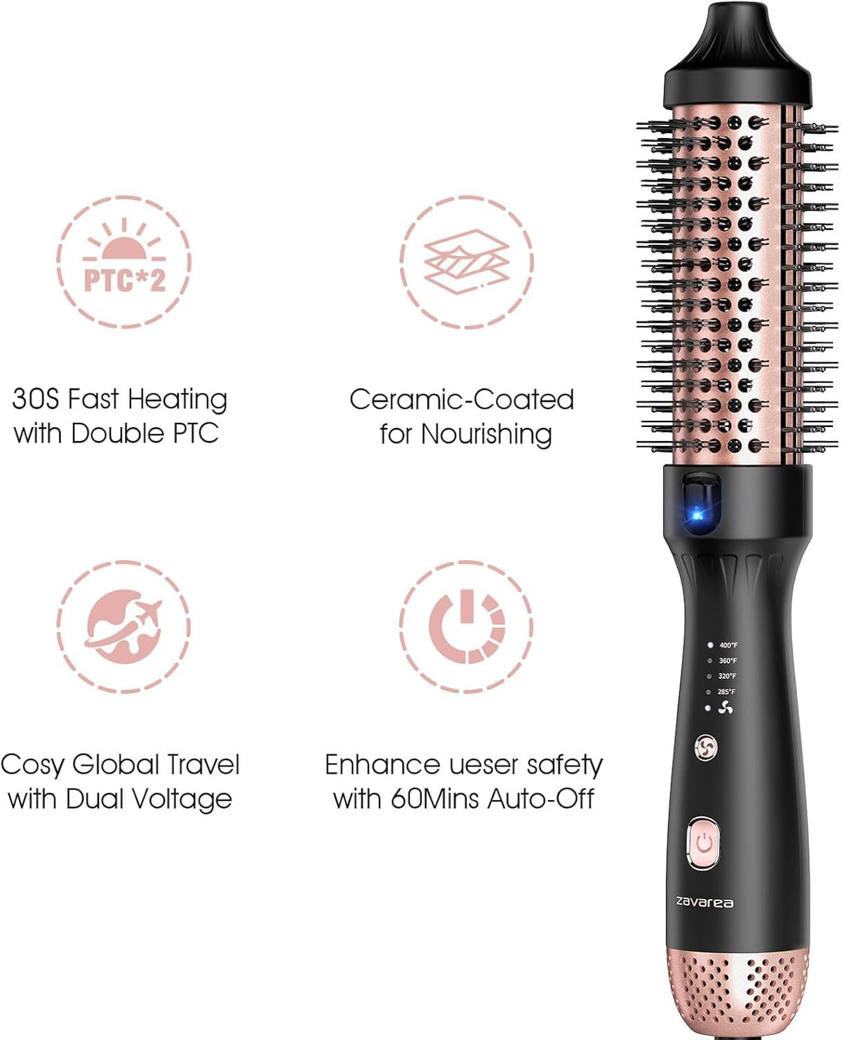 ZAVAREA 1.5-Inch Thermal Brush with Ceramic Barrel and Dual Voltage