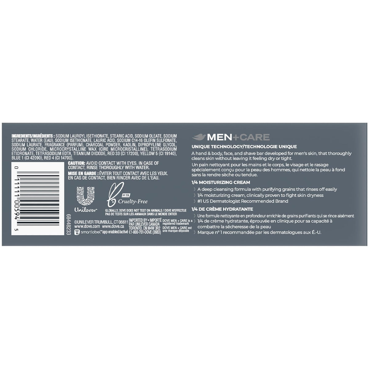 Dove Men+Care Body + Face Bar Soap, Charcoal with Clay, 12 Bars